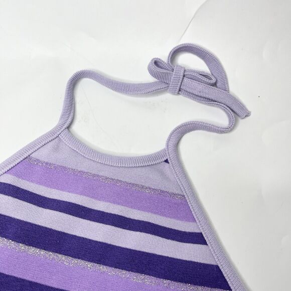 Vintage XOXO Jeans Juniors Crop Top Medium Purple Striped Halter Boho Y2K 1990s - Picture 5 of 8